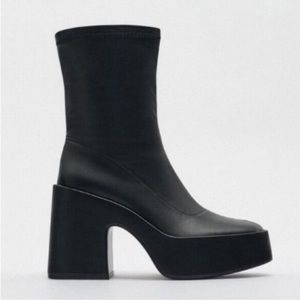 Zara black platform sock boots, US 8